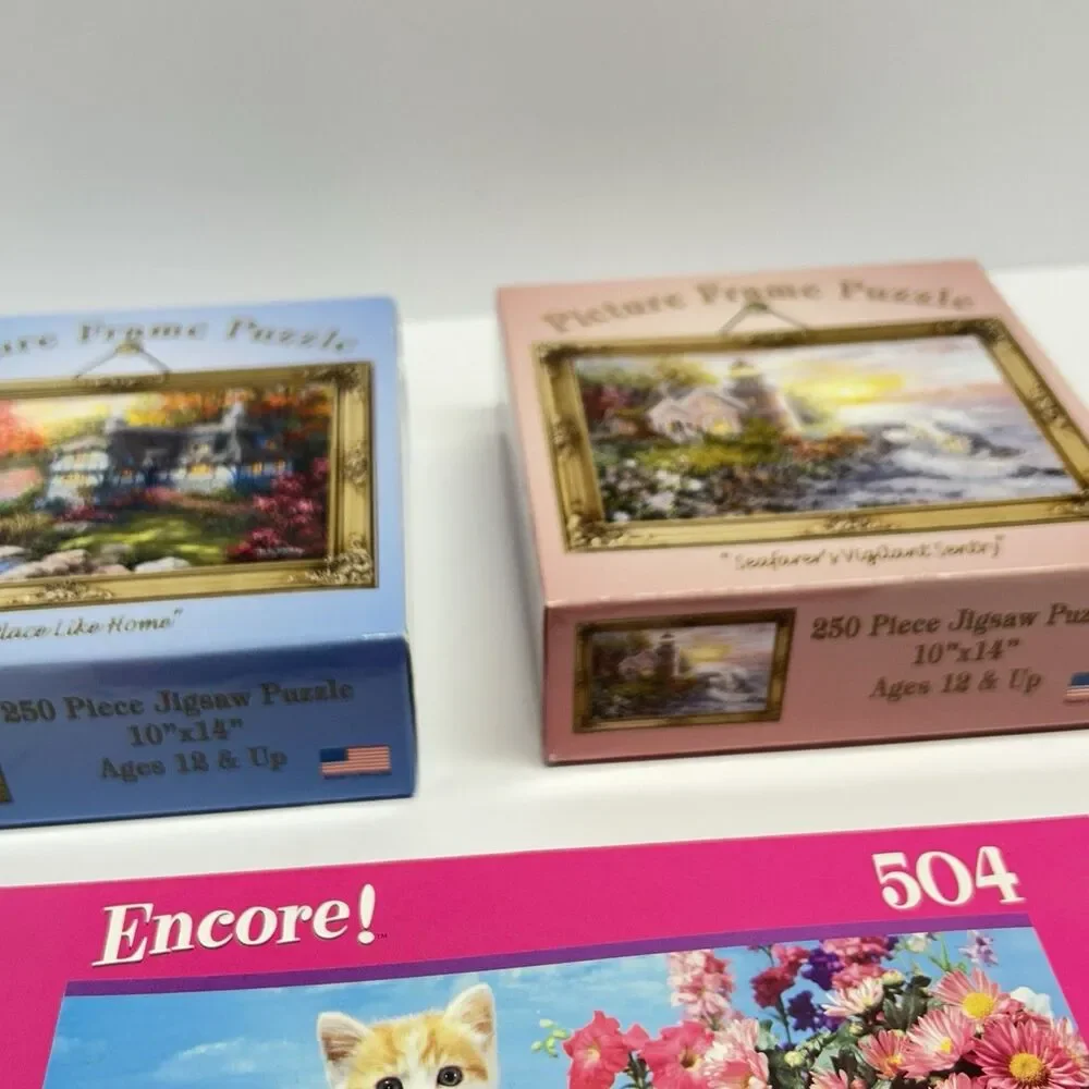 Lot of 3 Vintage Jigsaw Puzzles Factory Sealed Encore 504 Picture Frame 250